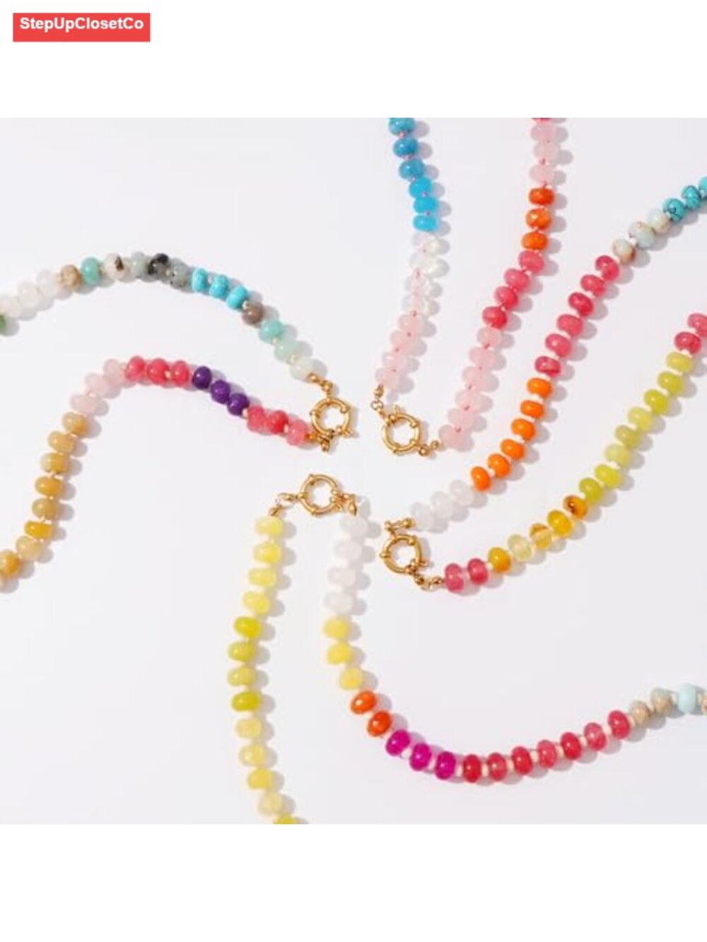 Handmade Natural Stone Beaded Choker Necklace Boho Gemstone Jewelry - Picture 4 of 6